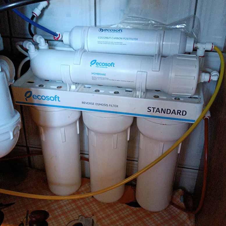 Ремонт фильтра для воды обратного осмоса Ecosoft Standard и замена картриджей в многоэтажном доме в с. Гореничи Бучанского района Киевской области