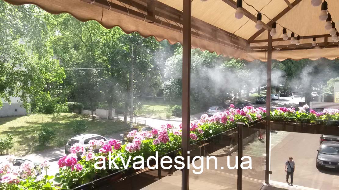 Установка системы туманообразования для летней площадки кафе ресторана в Соломенском районе г. Киева