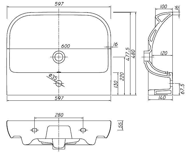 KOLO TRAFFIC умывальник 60*48 см,с отверстием,с переливом (пол.)