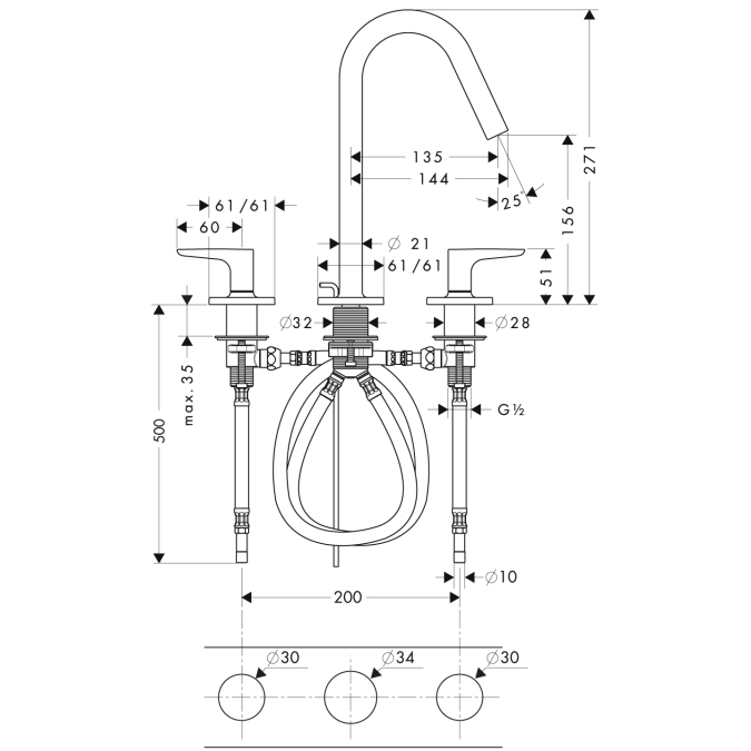 Смеситель для раковины Hansgrohe AXOR CITTERIO 34133000