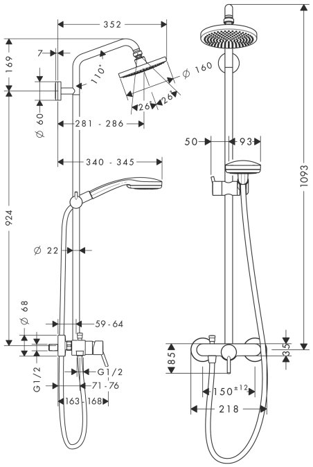 Душевая система Hansgrohe CROMA 27154000