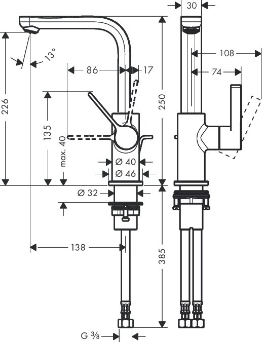 Смеситель для раковины Hansgrohe METRIS 31159000