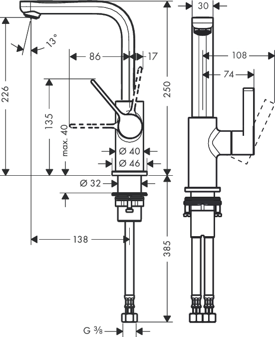 Смеситель для раковины Hansgrohe METRIS 31161000