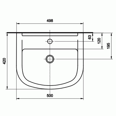 KOLO PRIMO умывальник с отверстием,с переливом 50*42 см (пол.)
