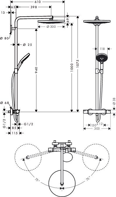Душевая система Hansgrohe RAINDANCE SELECT 27133000