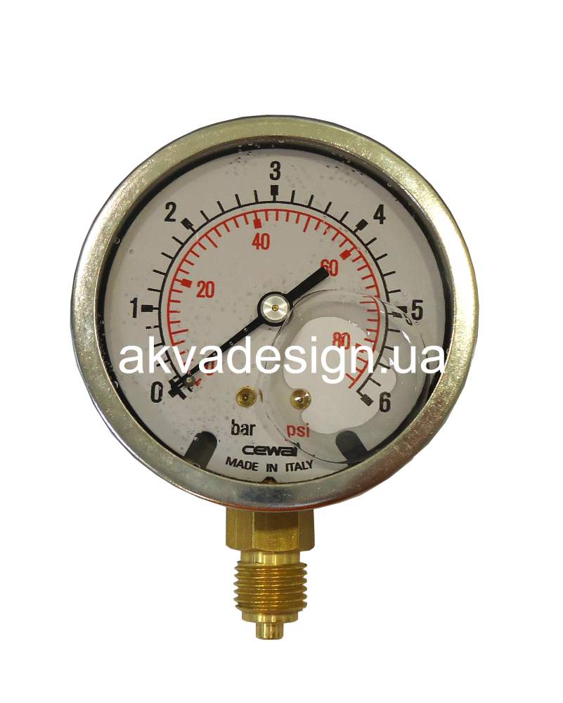 Манометр глицериновый вертикальный Cewal MG 63 RA 1/4" 6 бар - 33207