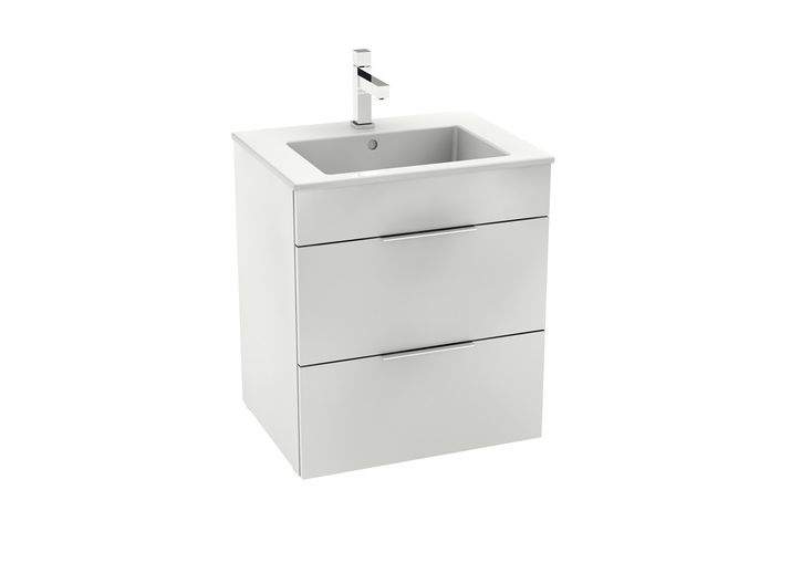 ROCA SUIT тумба 54*42,2*62см, в комплекте с усмывальником, с 1м отверстием под смеситель, 2 выдвижных шкафчика, цвет белый глянец(A85118A806) - 33569